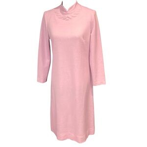 Vintage Henry Lee Wool Blend Pale Pink Mock Neck Sweater Dress 70s